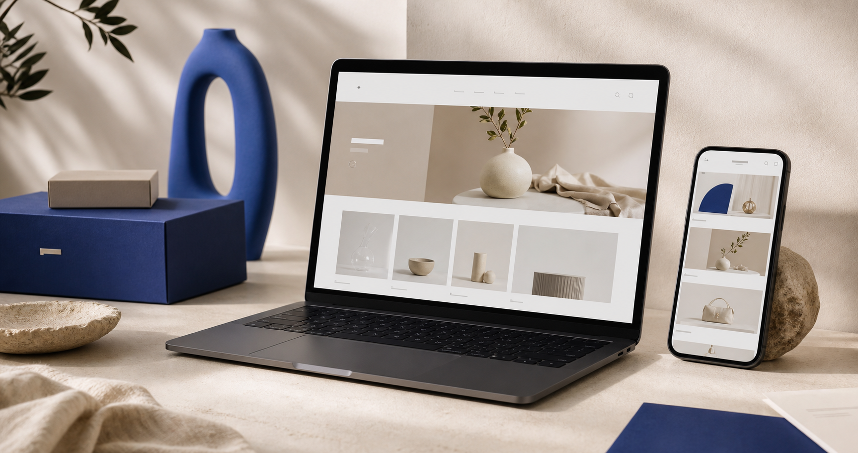 Premium e-commerce experience shown across laptop and mobile